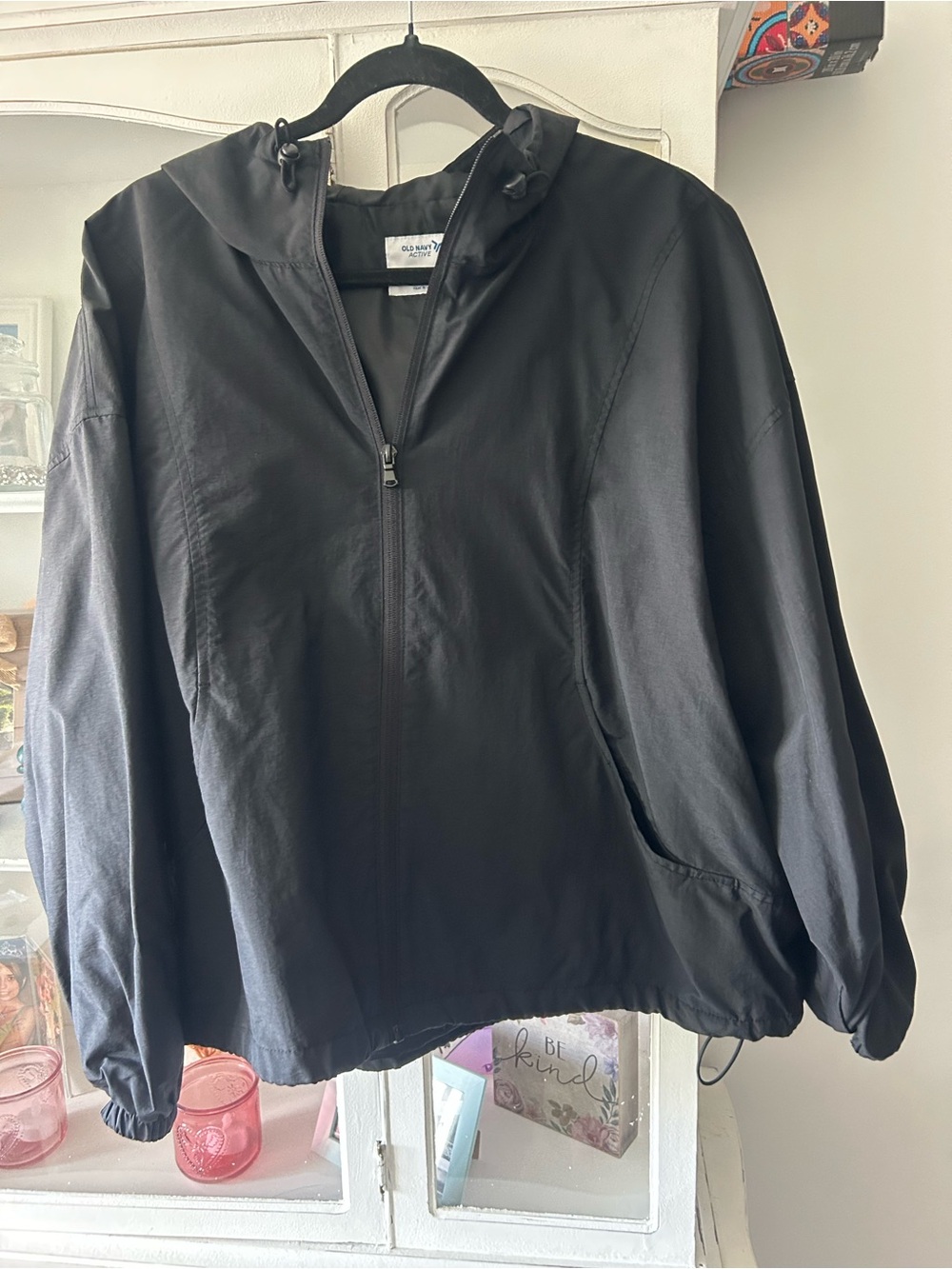 Old Navy Black Hooded Lightweight Bomber Jacket